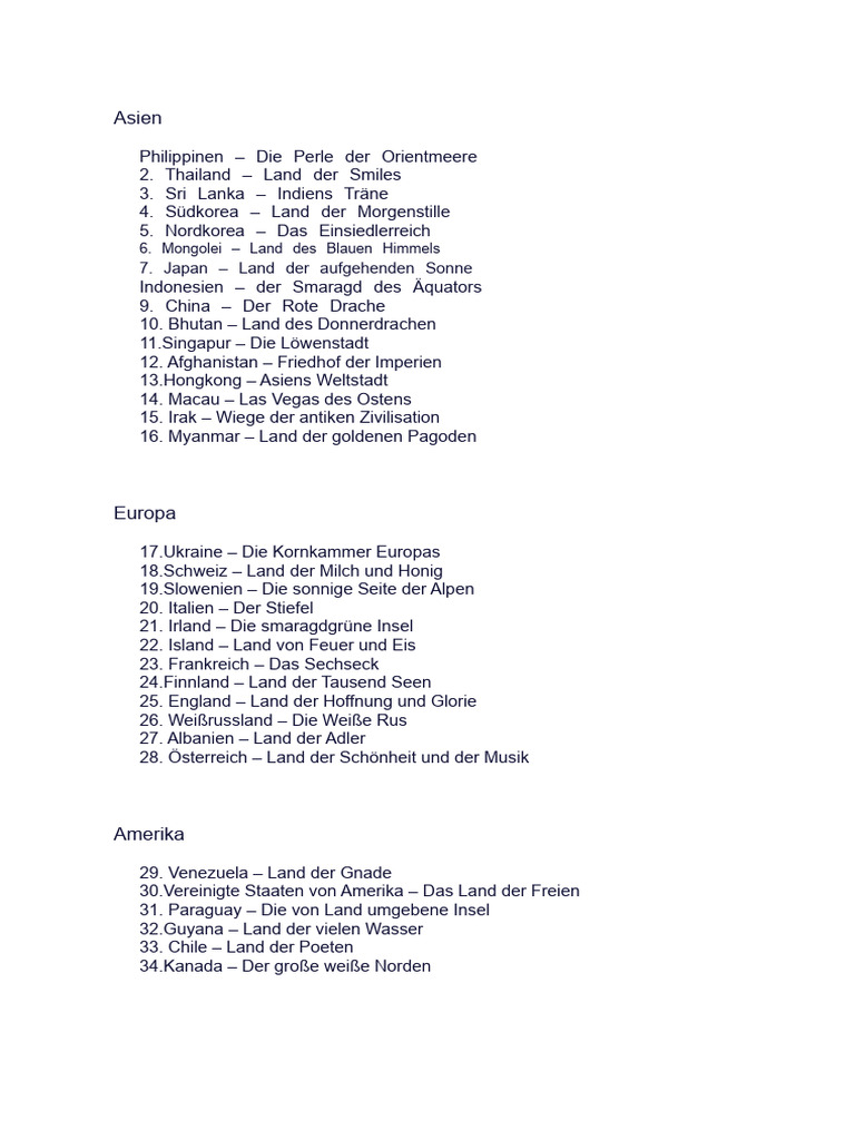 Länder Und Ihre Spitznamen | PDF