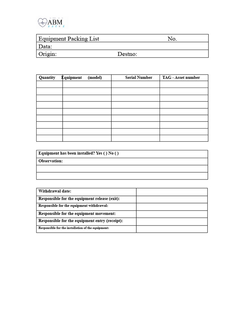 Essential Equipment Packing Checklist | PDF