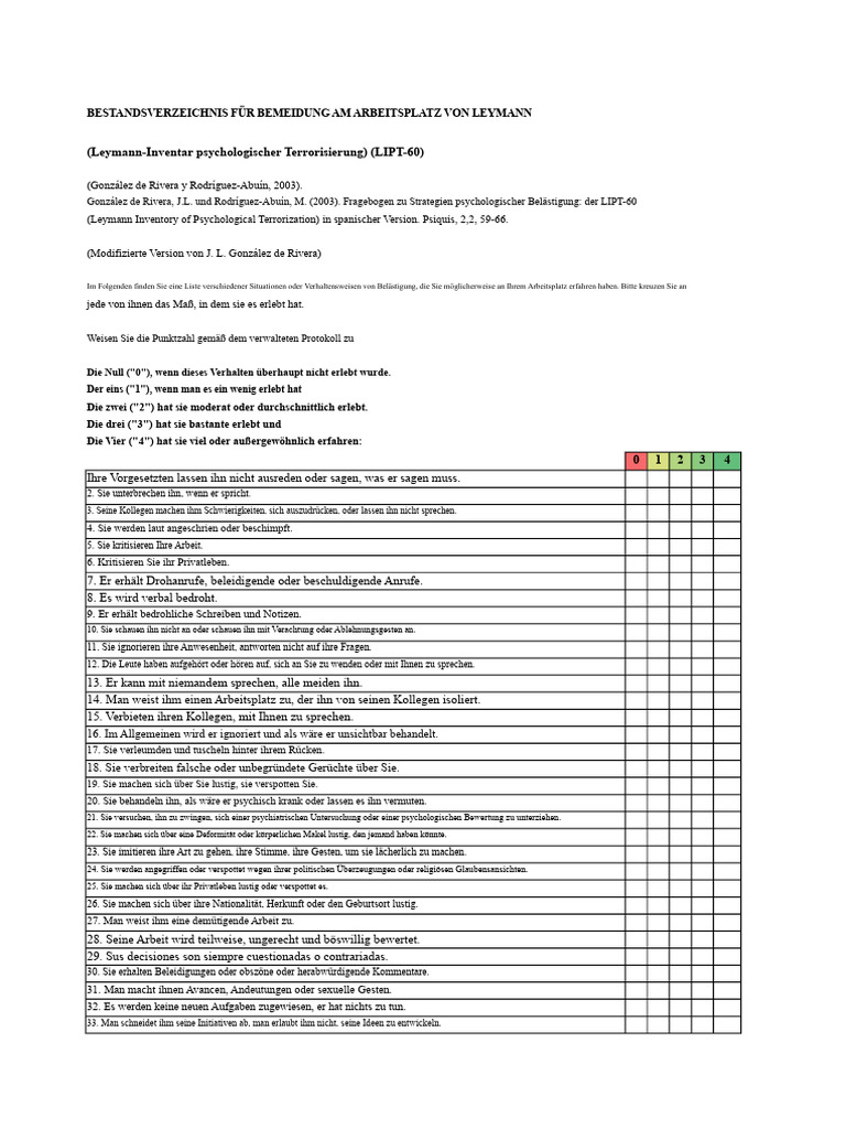 Mobbing-Inventar Von Leymann | PDF