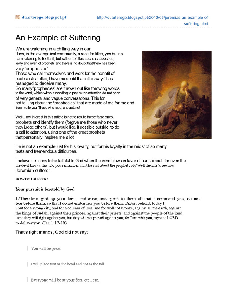 Jeremiah An Example of Suffering | PDF | Jeremiah | Prophet