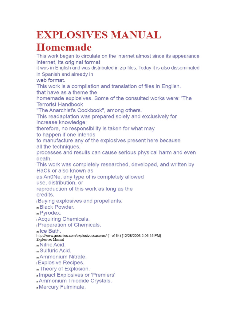 Homemade Explosives Manual Guide | PDF | Gunpowder | Ammonia