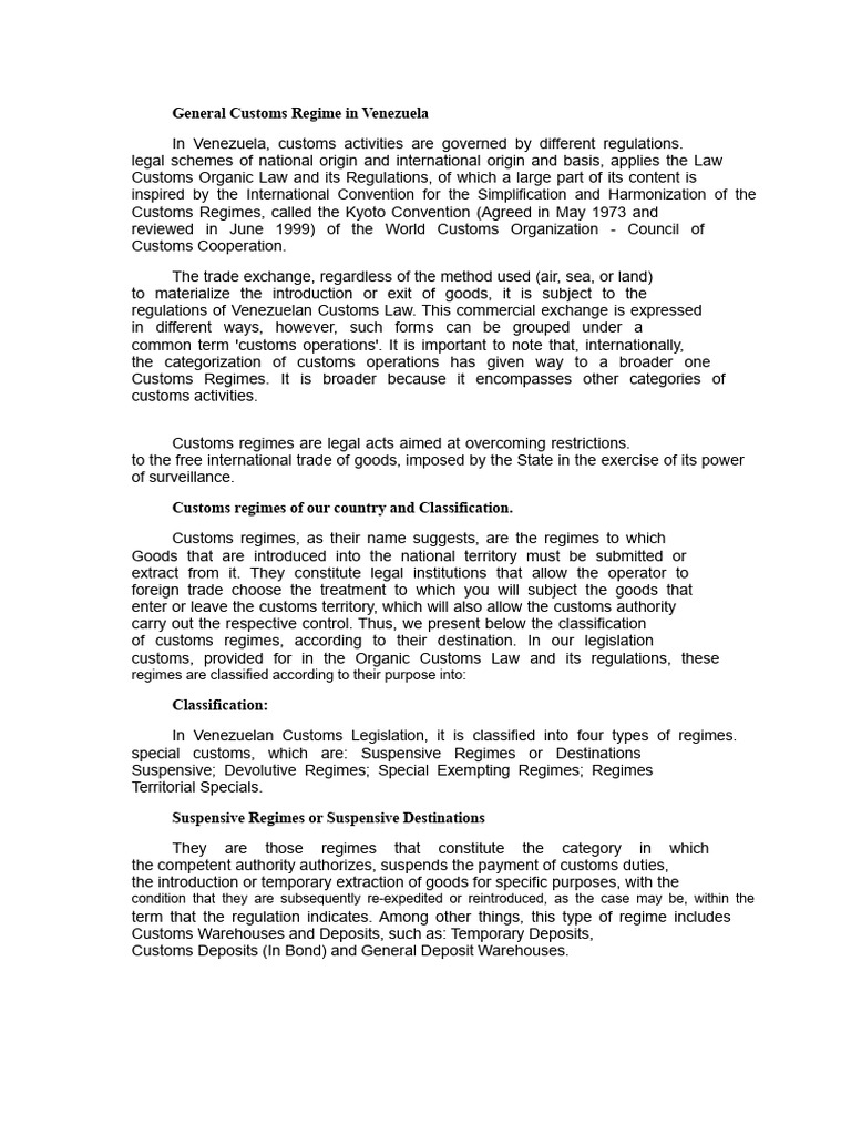 Customs Regimes in Venezuela Explained | PDF | Customs | Tariff