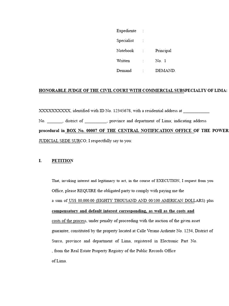Model of Demand For Execution of Guarantees | PDF | Mortgage Law ...