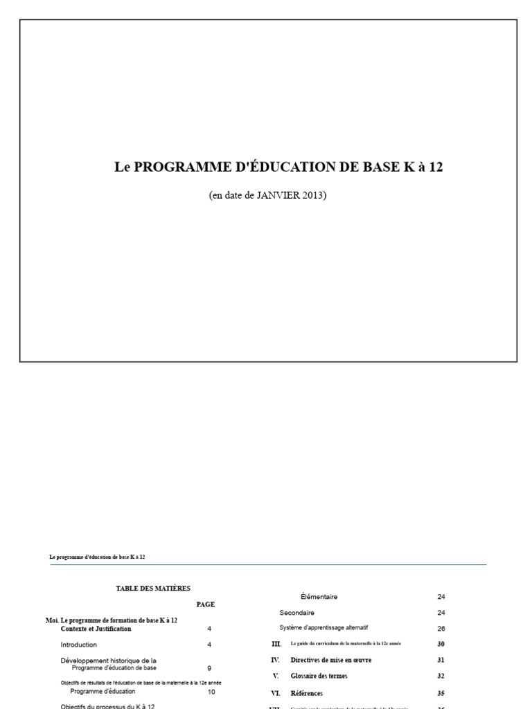 K 12 - Guide de Programme | PDF | Enseignement secondaire | Apprentissage