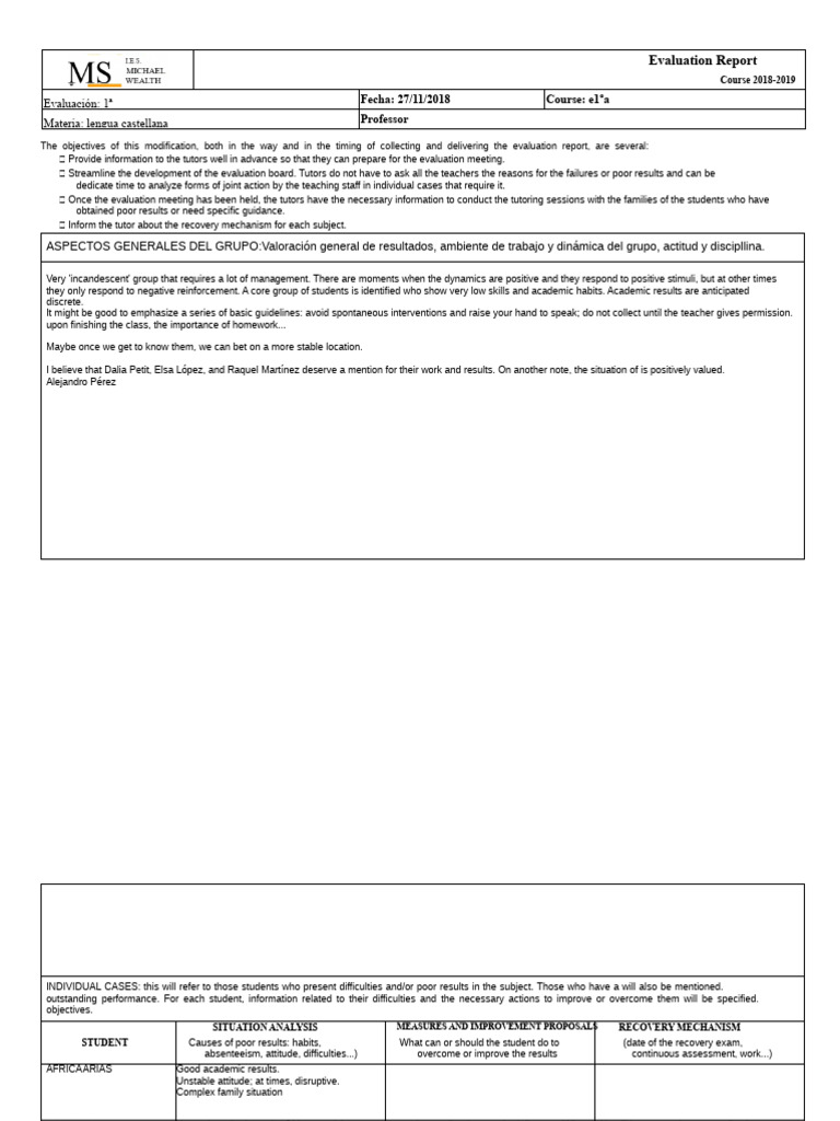 2018-2019 Language Course Evaluation Report | PDF | Evaluation