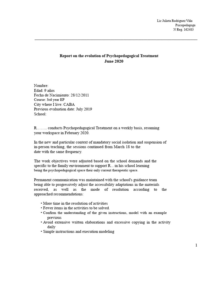 Report On The Evolution of Psychopedagogical Treatment R | PDF ...