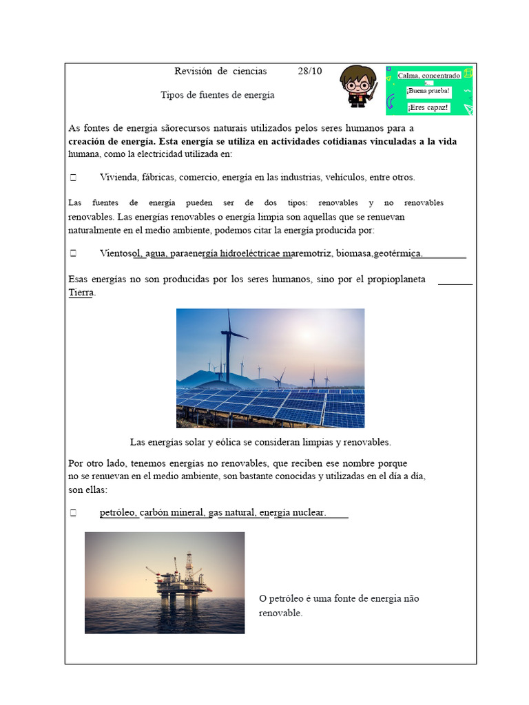 Tipos de Fuentes de Energía: Renovables y No Renovables | PDF | Energía ...