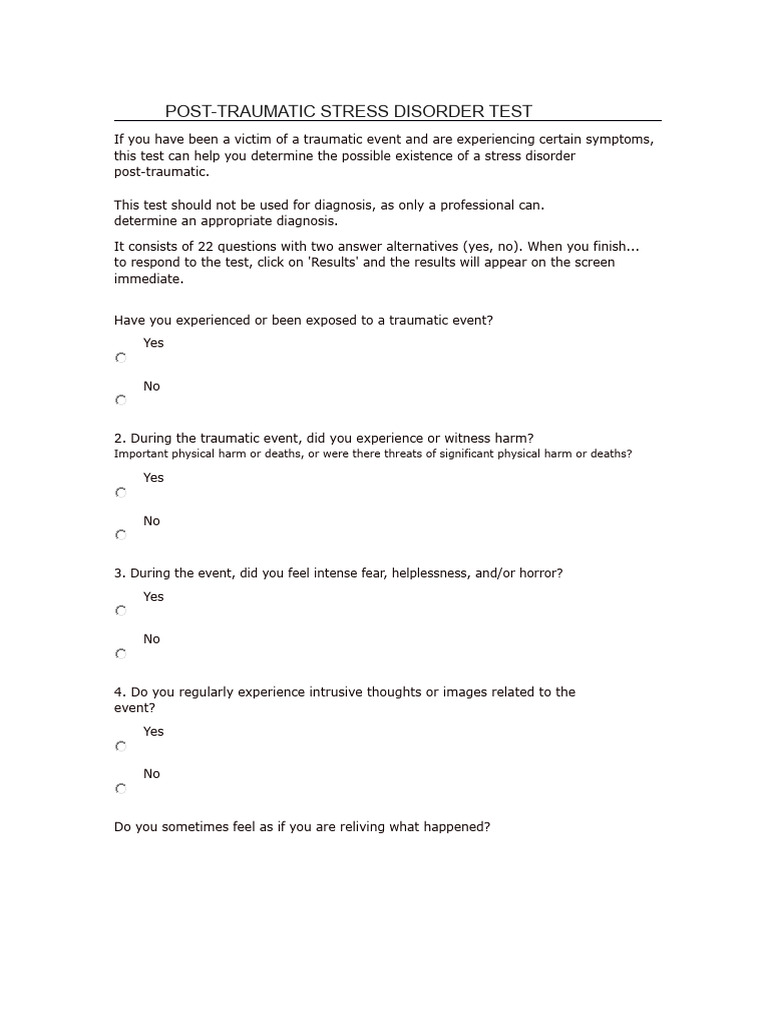 Post-Traumatic Stress Disorder Test | PDF | Psychological Trauma | Emotions