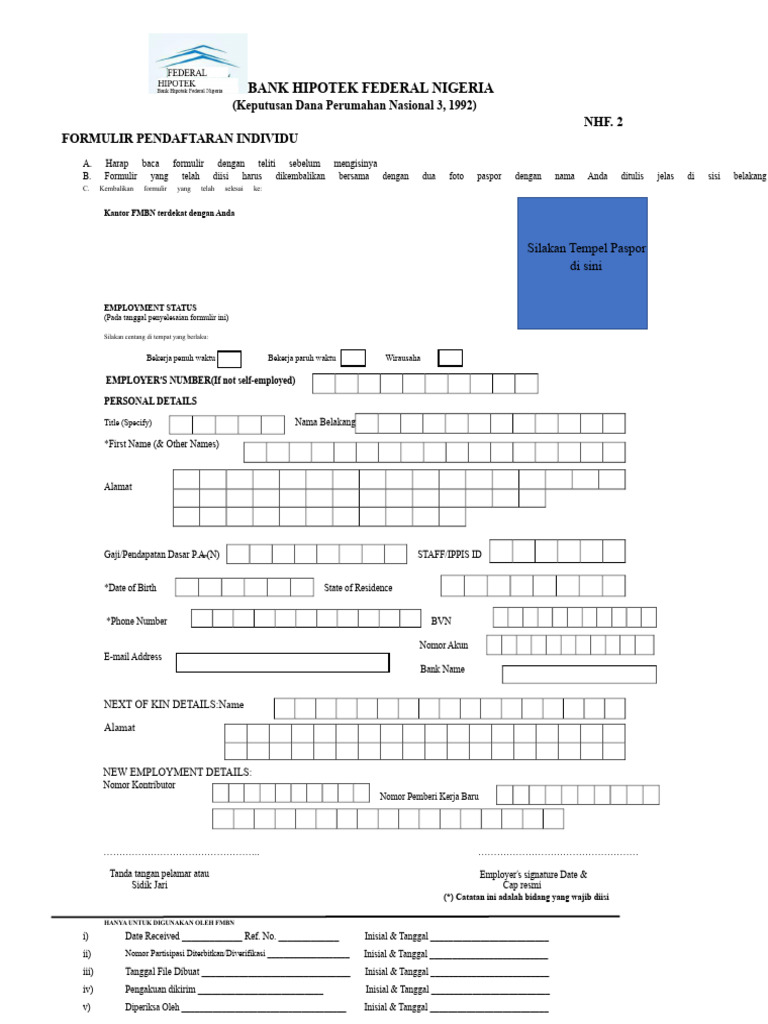 Formulir Pendaftaran NHF Nigeria | PDF