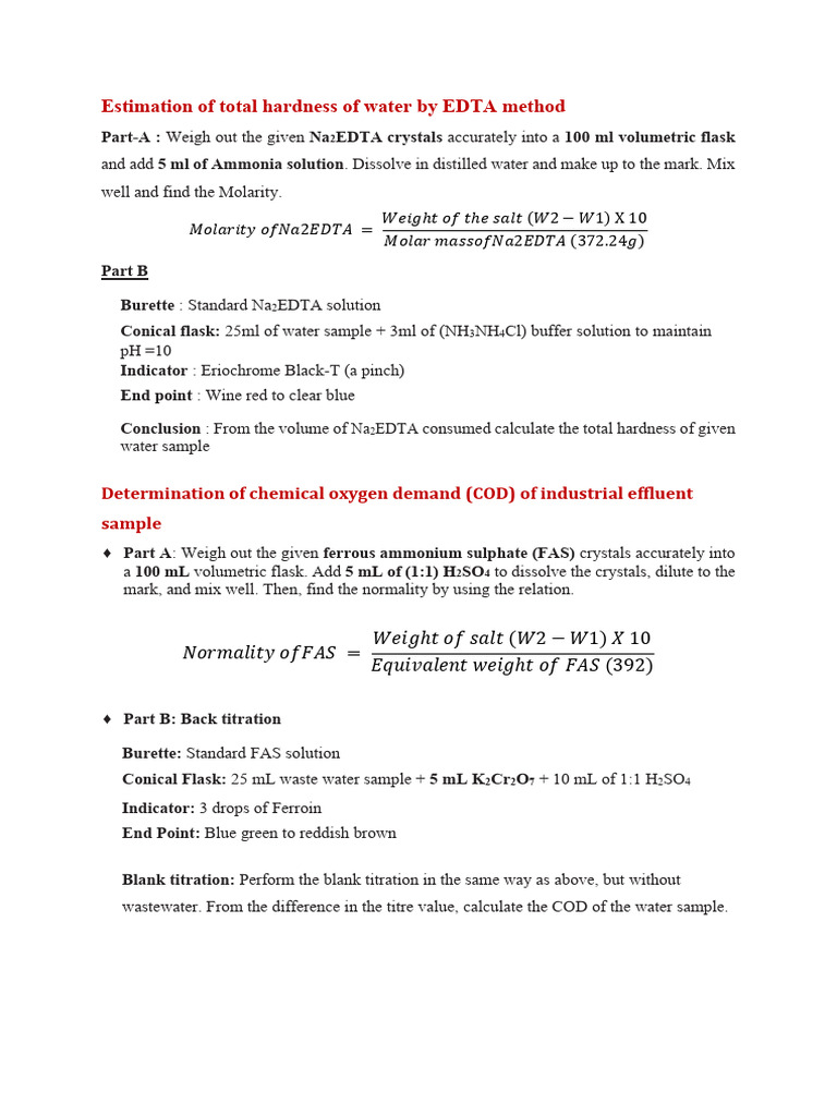 Water Hardness and COD Estimation Methods | PDF | Titration | Chemistry