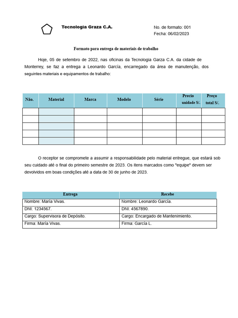 Entrega de Materiais - Tecnologia Graza C.A. | PDF