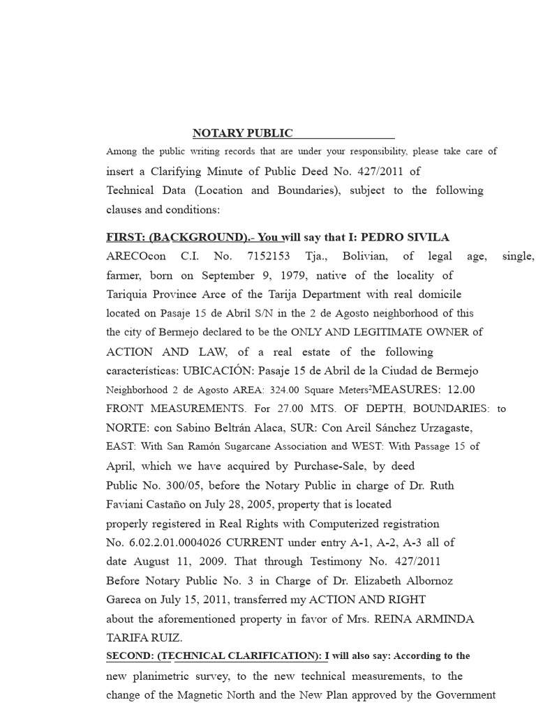 Clarification of Public Deed 427/2011 | PDF | Deed | Common Law