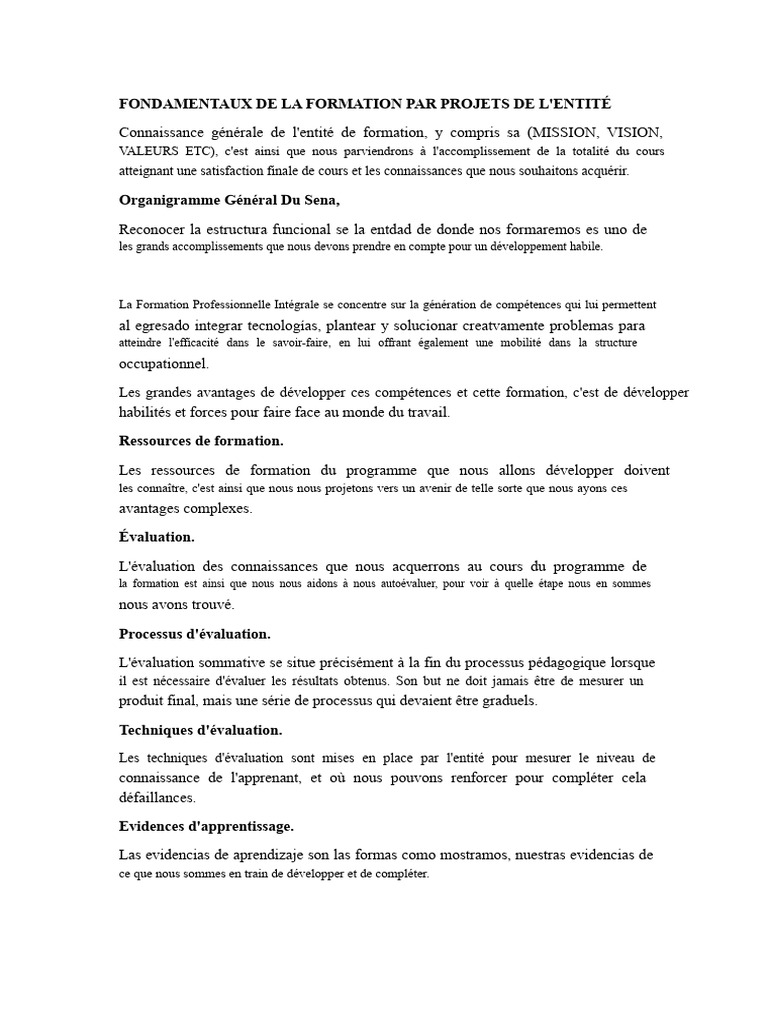 Formation par Projets : Fondamentaux et Évaluation | PDF | Apprentissage