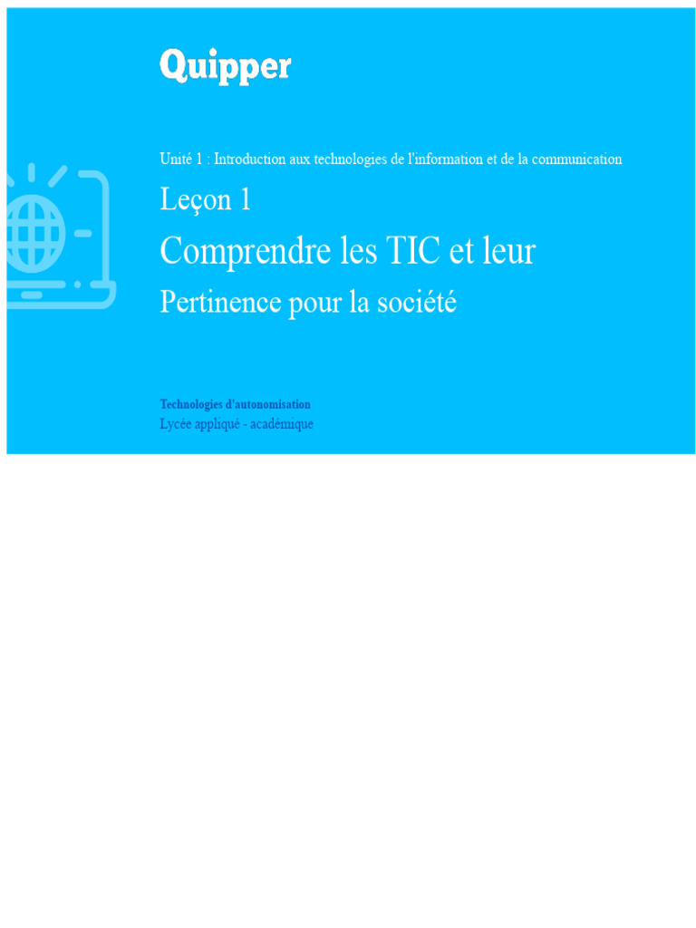 Introduction aux TIC et leur impact | PDF | Technologies de l ...
