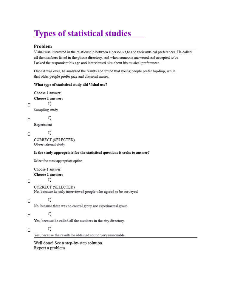 Types of Statistical Studies Explained | PDF | Experiment | Sampling ...