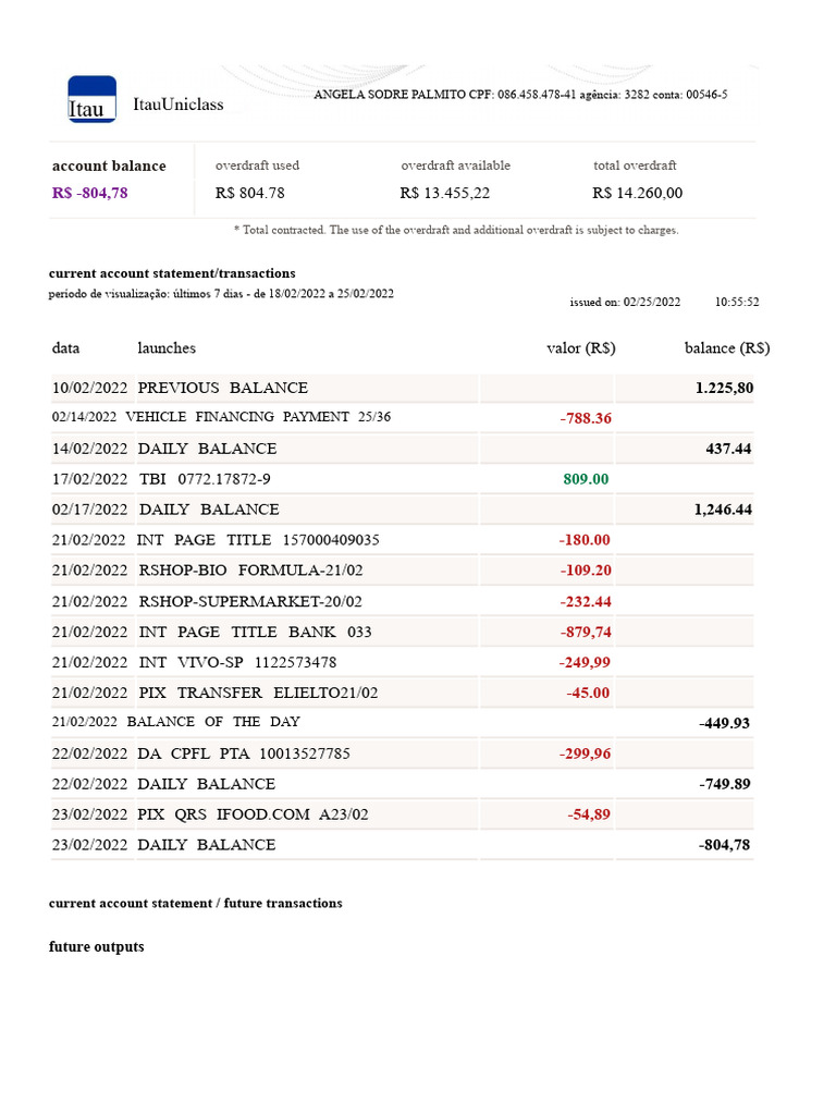 Current Account Overdraft Statement | PDF | Overdraft | Transaction Account