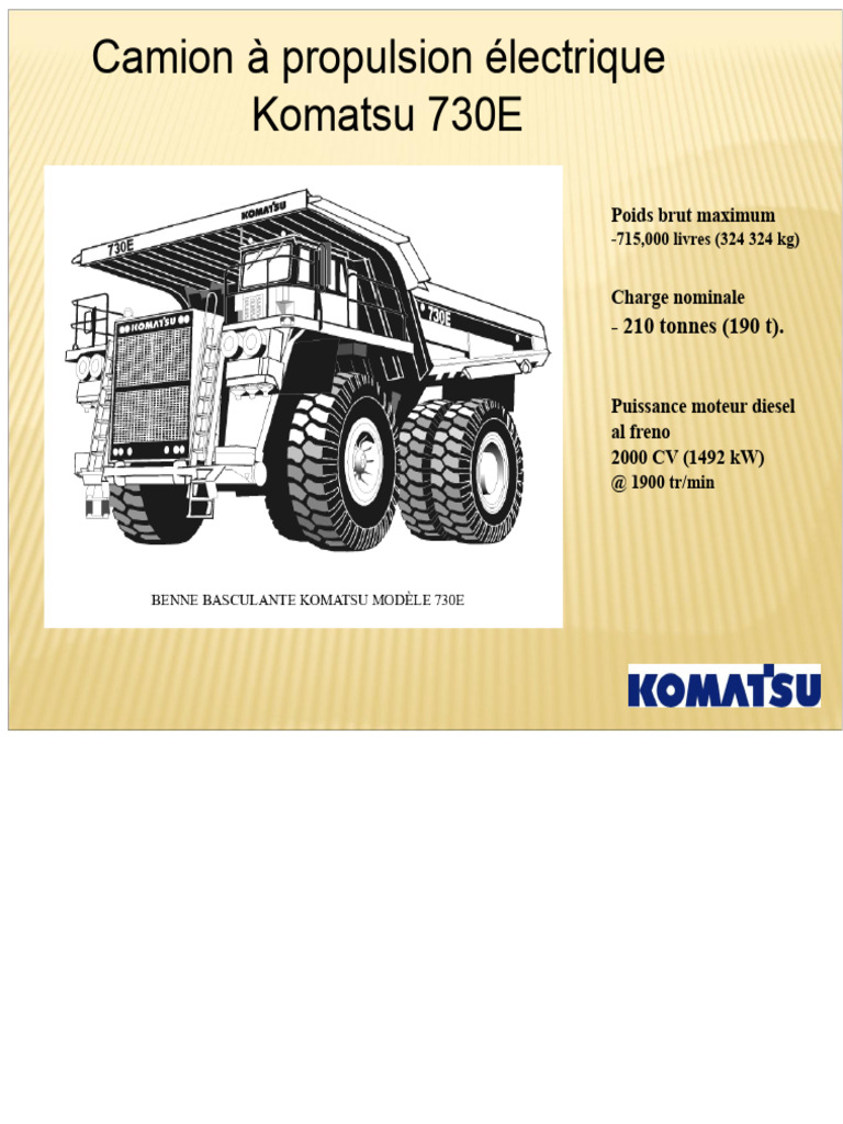 Camion Électrique Komatsu 730E: Caractéristiques Techniques | PDF ...