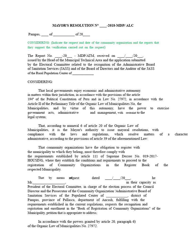 Annex 07 - Model Resolution of Recognition Jass | PDF | Governance ...