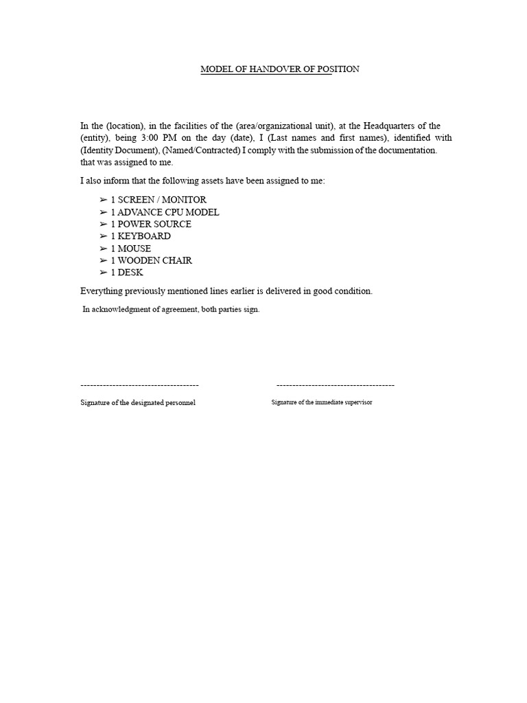 Position Handover Documentation Template | PDF