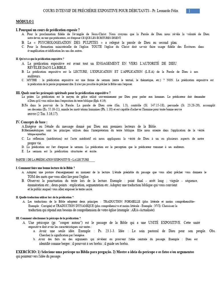 Cours de Prédication Expositive Débutants | PDF | Bible | Dieu