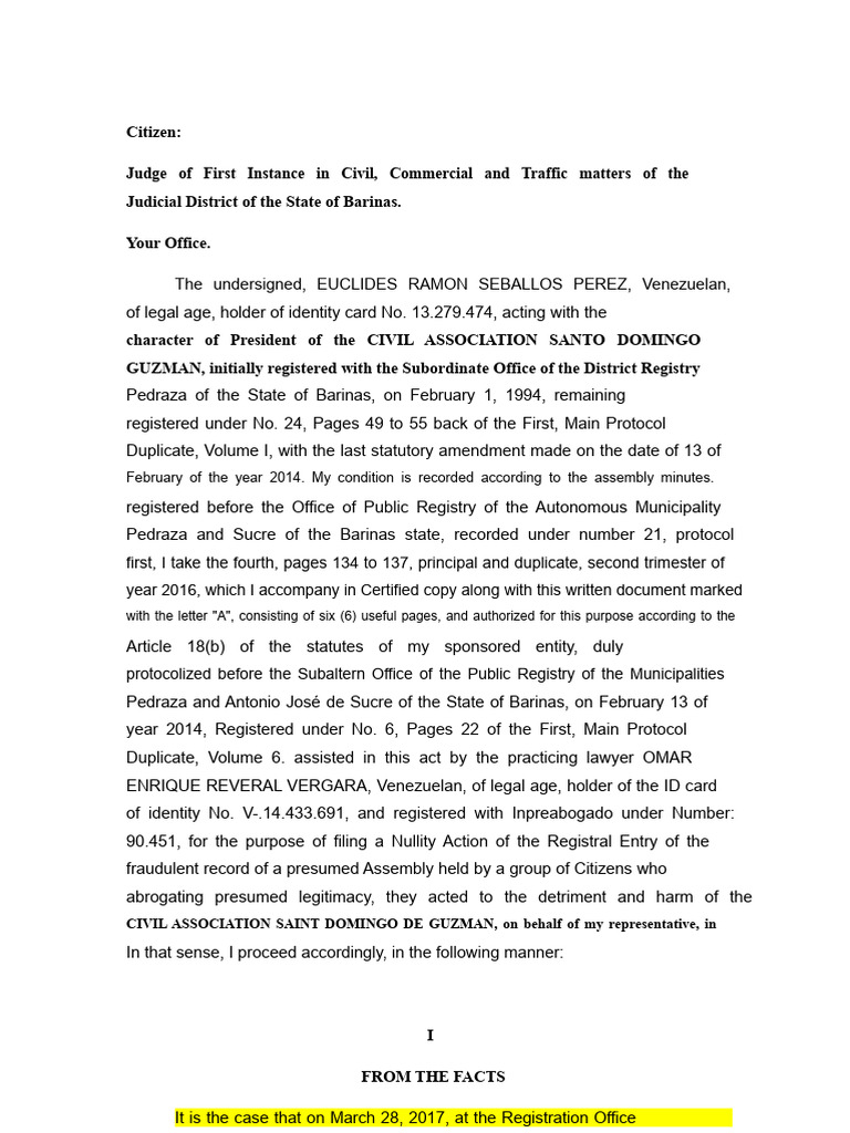 Nullity Action for Fraudulent Assembly | PDF | Identity Document | Justice