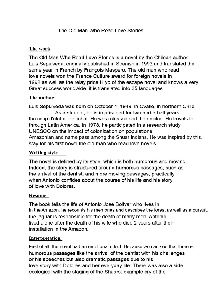 The Old Man Who Read Love Stories Overview | PDF