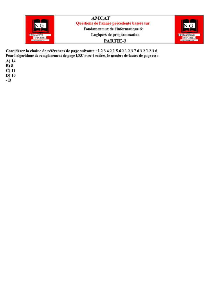Questions AMCAT Informatique et Logique | PDF | Informatique ...