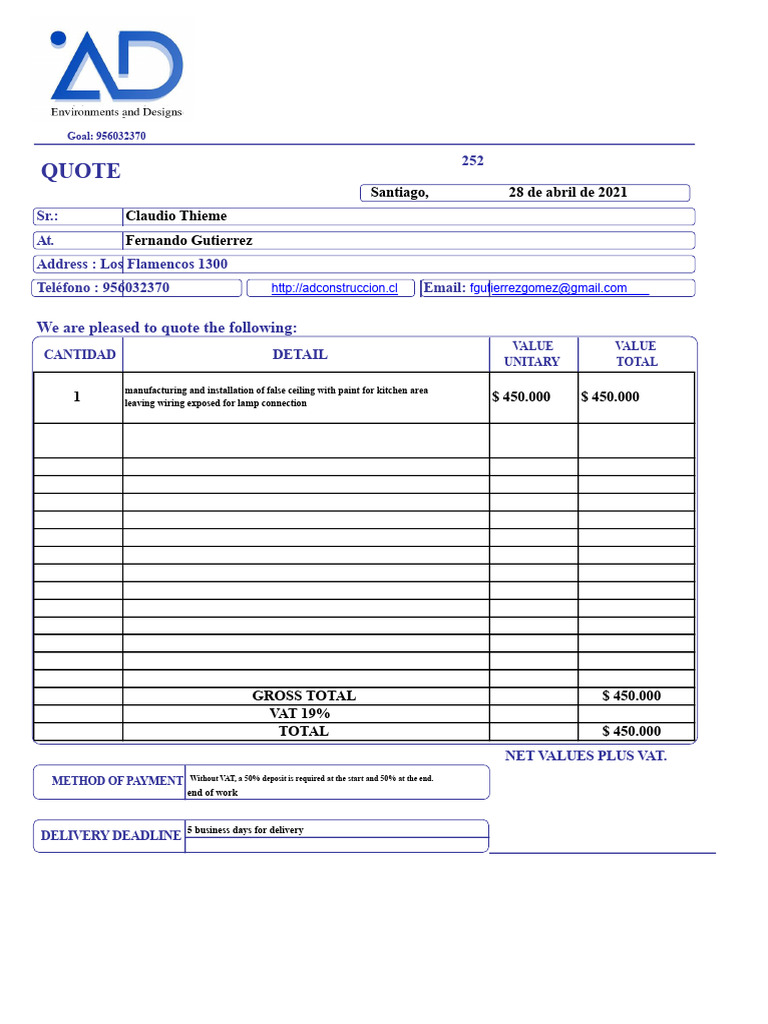 Quotation False Ceiling Department 101 #253 | PDF