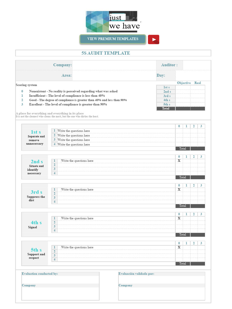 5S Audit Template and Evaluation Guide | PDF | Audit
