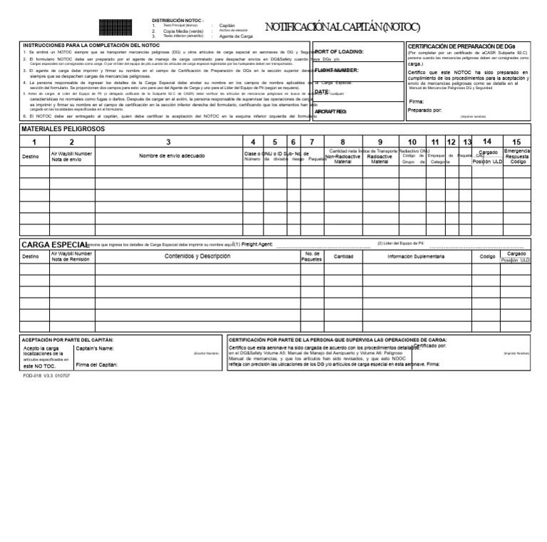 Instrucciones para Completar NOTOC | PDF | Aviación