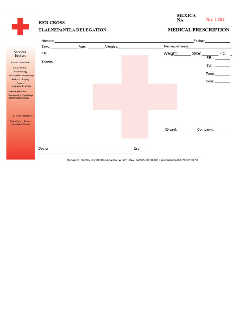 Medical Prescription Template - Red Cross Tlalnepantla | PDF