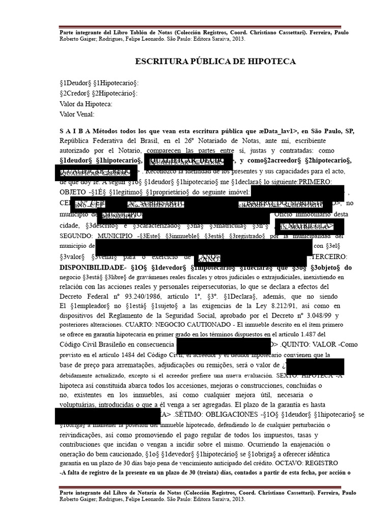Escritura P blica De Hipoteca En Brasil PDF Ley De Hipotecas 