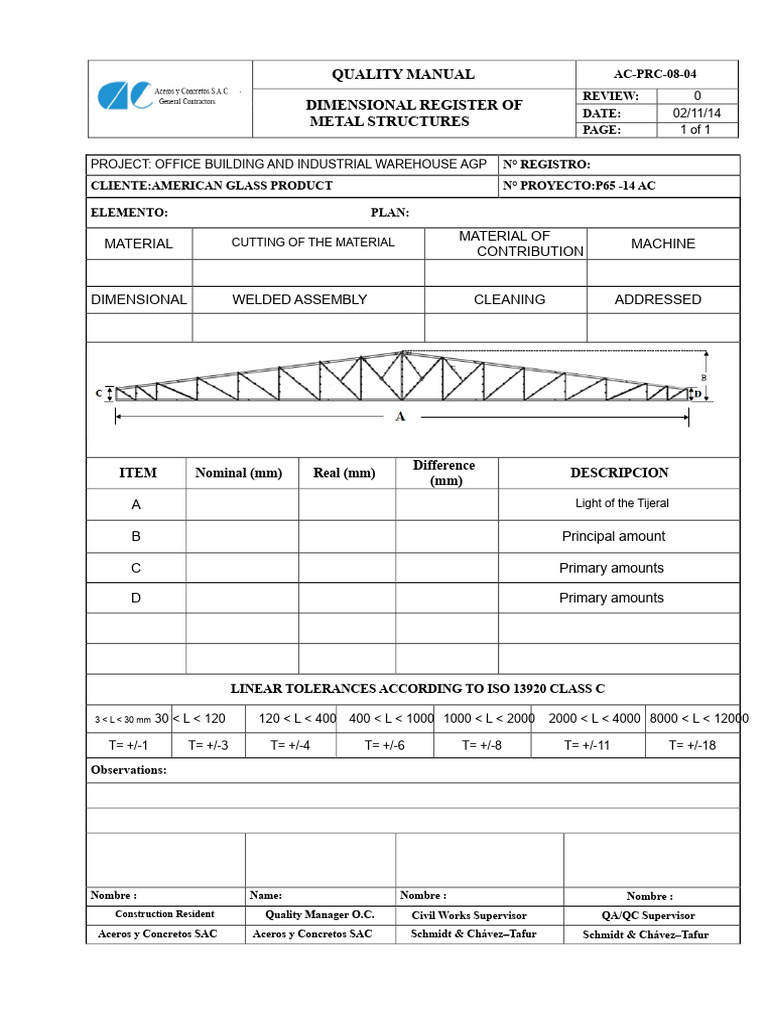 AC-PRC-08-04 Dimensional Inspection of Metal Structures | PDF ...