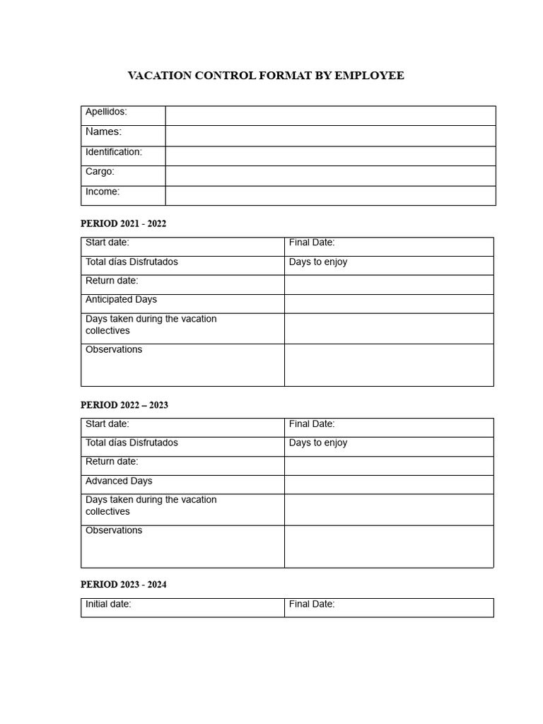 Vacation Control Format by Employee | PDF