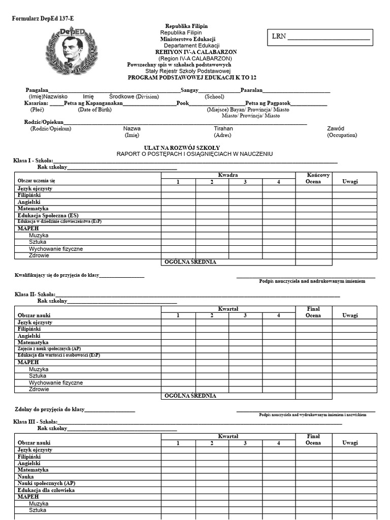Formularz 137 Szablon | PDF