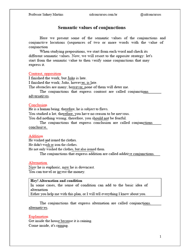 List Conjunctions PT 01 Sidney | PDF | Semantics | Linguistics
