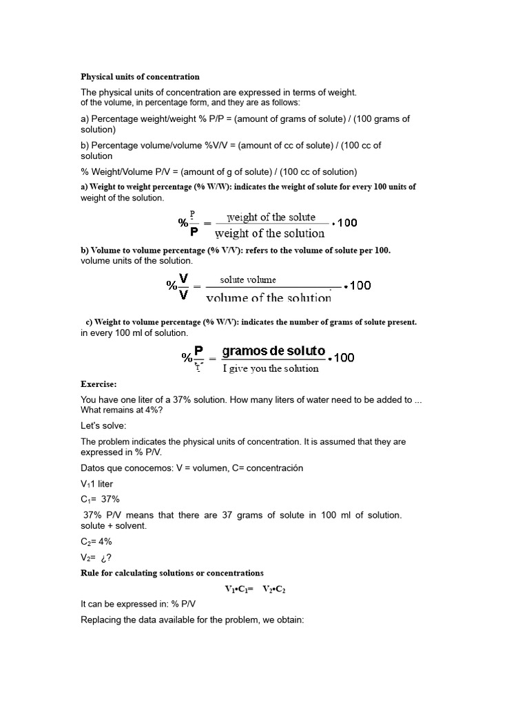 Physical Units of Concentration | PDF | Concentration | Mole (Unit)