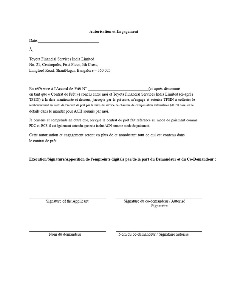 Autorisation de Paiement ACH pour Prêt | PDF