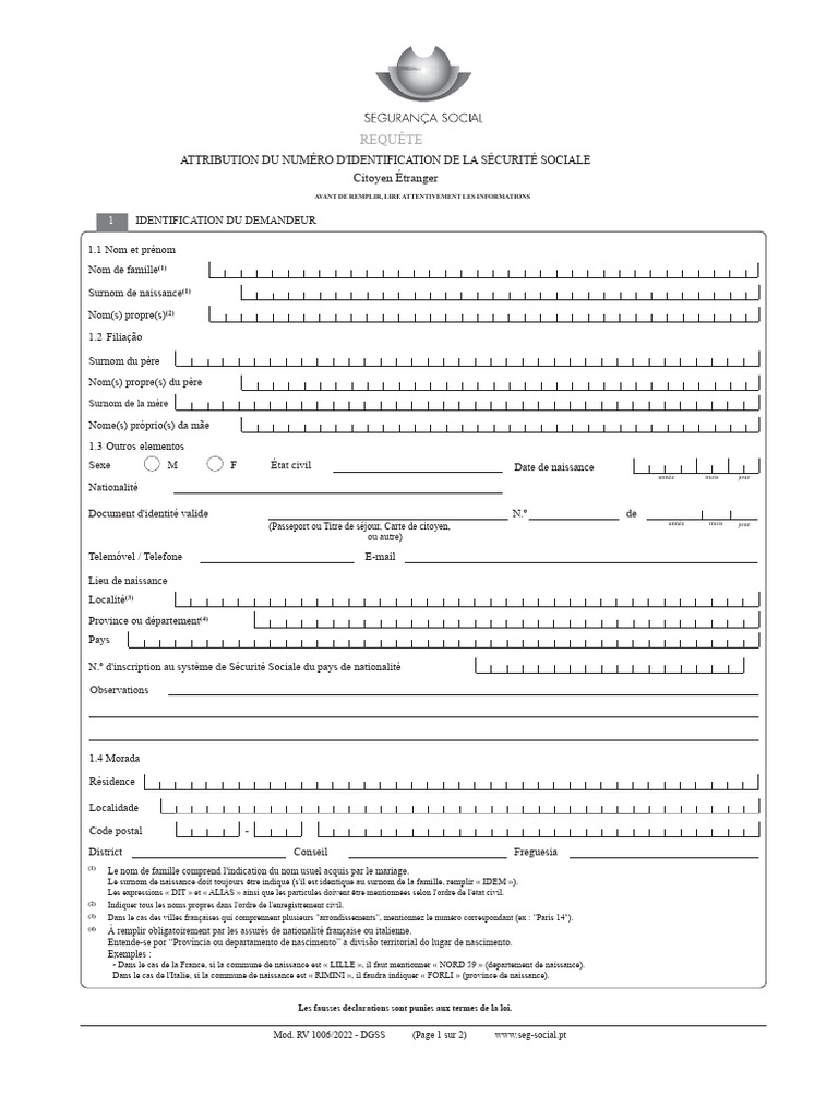 Demande de Numéro de Sécurité Sociale | PDF | Passeport