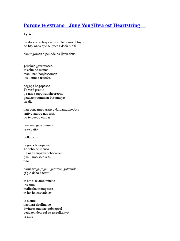 Te extraño: Letra de Jung YongHwa | PDF