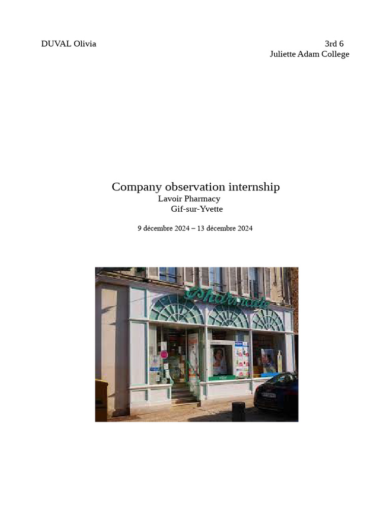 Internship Observation Report | PDF | Pharmacy | Pharmacist