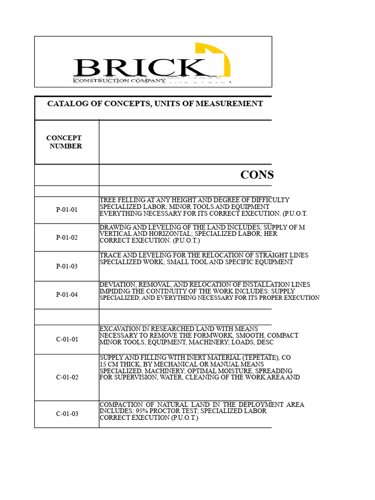Construction Measurement Concepts Catalog | PDF | Concrete | Tunnel
