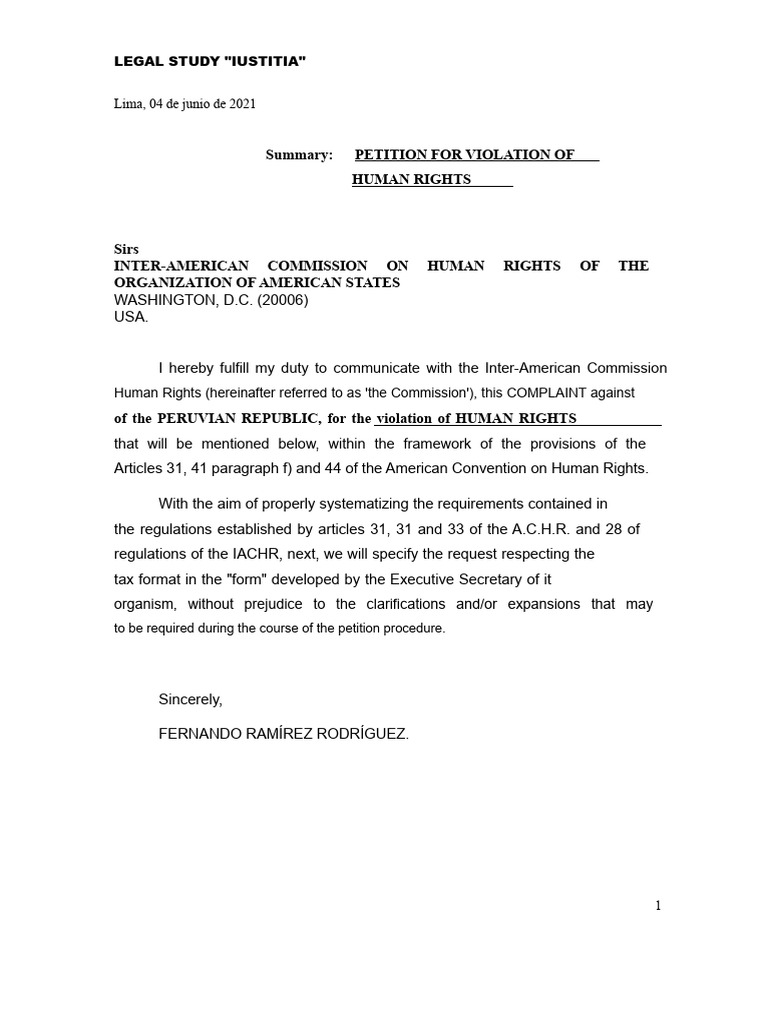 Petition To The Inter-American Commission On Human Rights | PDF | Human ...