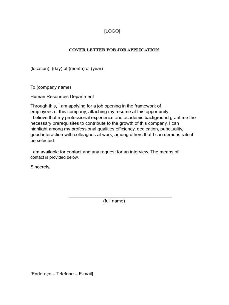 Job Application Cover Letter Template | PDF