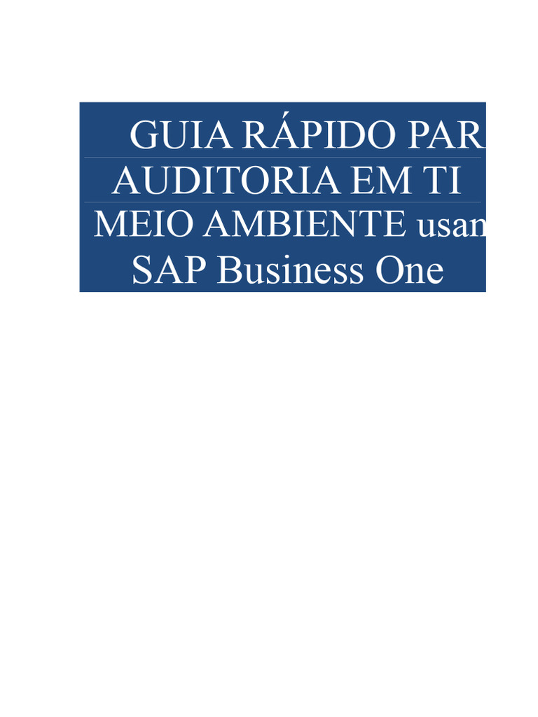 Auditoria de TI com SAP Business One | PDF | Tecnologia da Informação ...