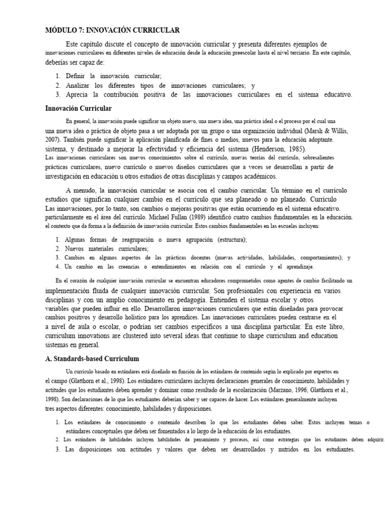 Innovación Curricular en Educación | PDF | Plan de estudios | Aprendizaje