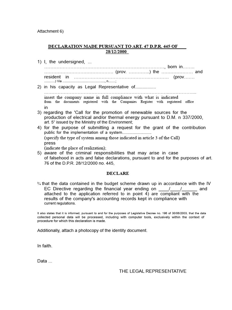 Declaration for Renewable Energy Grant Application | PDF