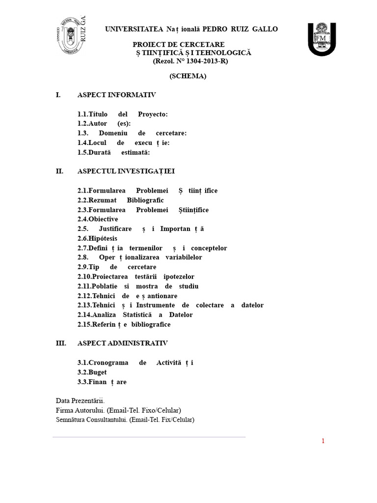 Format de Proiect de Cercetare Facfym Unprg | PDF