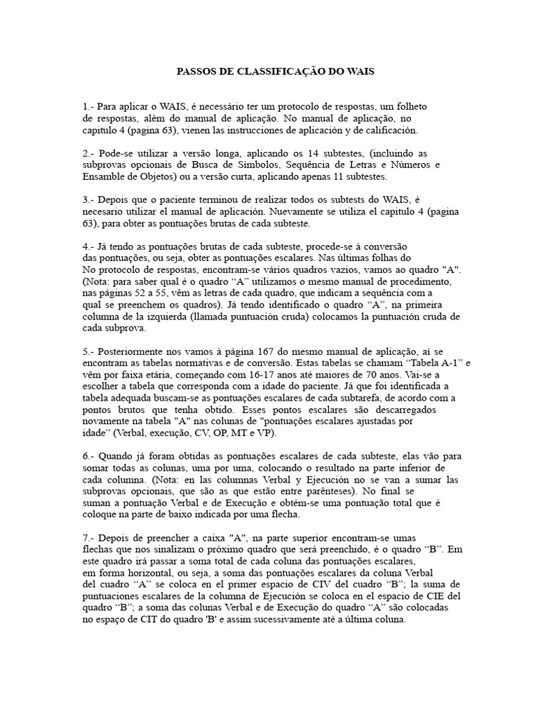 Passos para Classificação do WAIS | PDF | Significado estatístico ...
