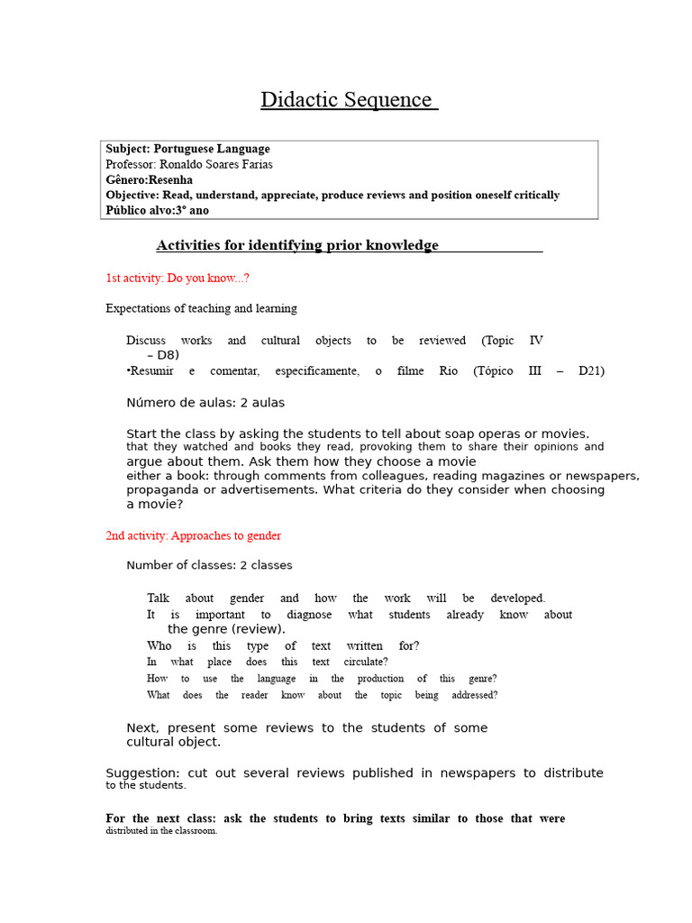 Didactic Sequence - L.P - Review | PDF | Human Communication | Linguistics